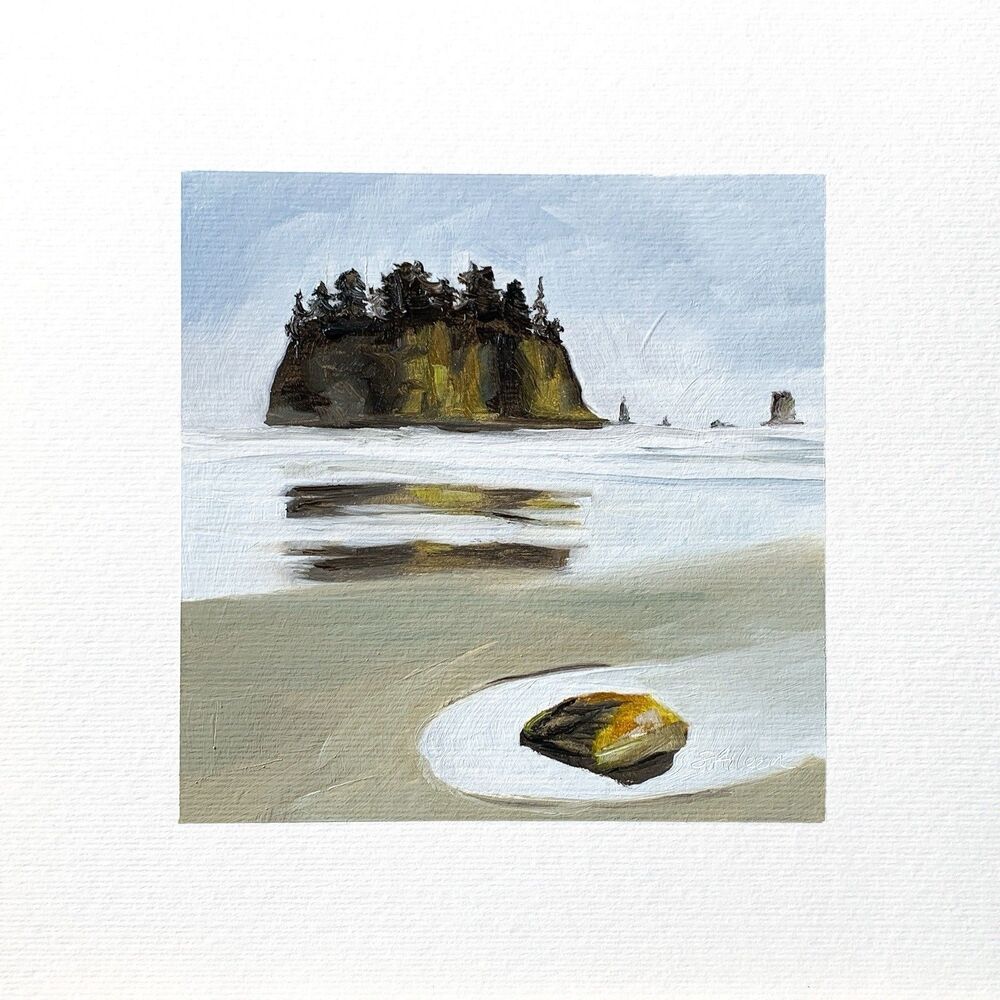 8x8 PNW Original Oil Painting Seascape Pacific Landscape Tidal Sunset Art Signed
